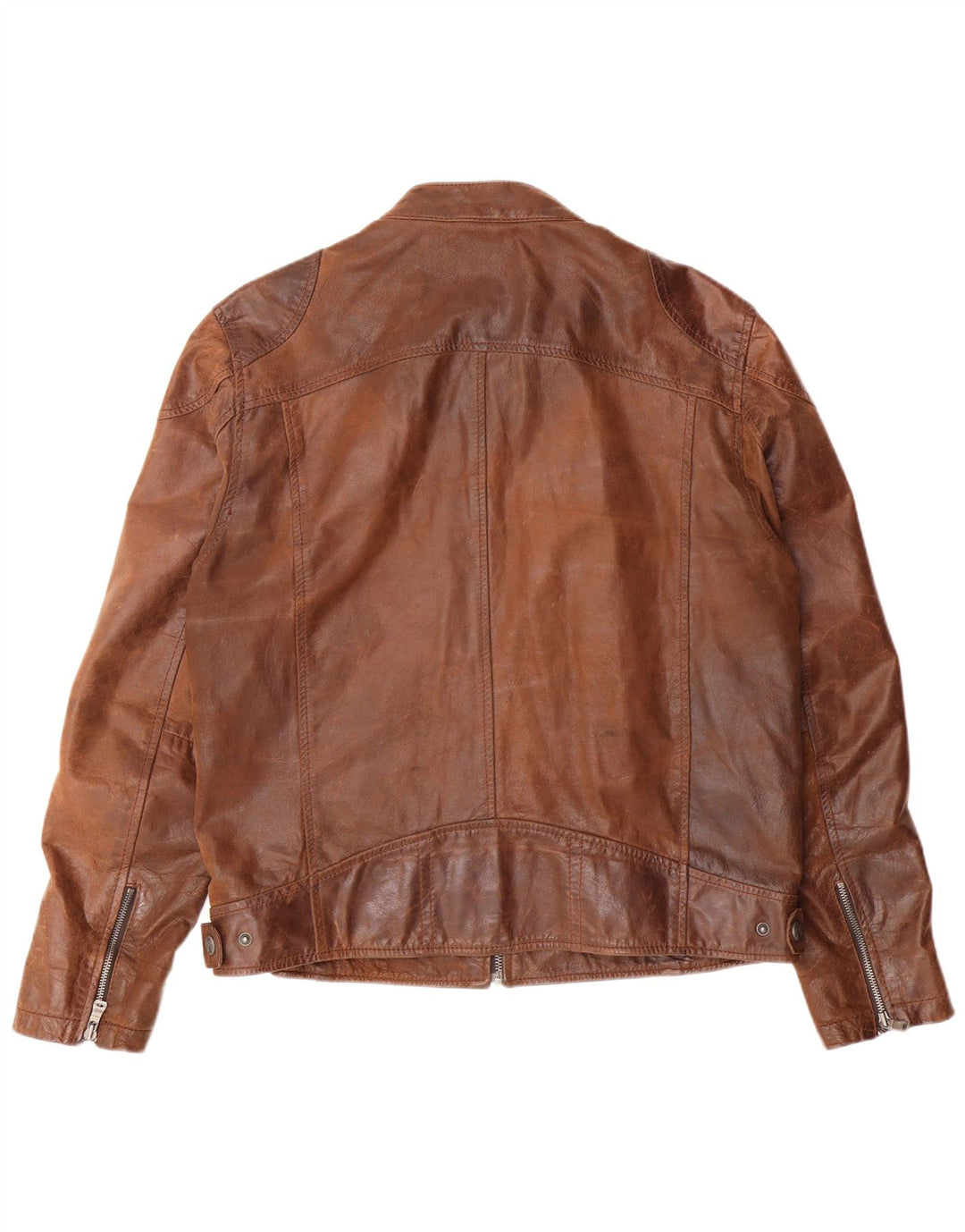 GIPSY Mens Slim Leather Jacket UK 42 XL Brown Leather