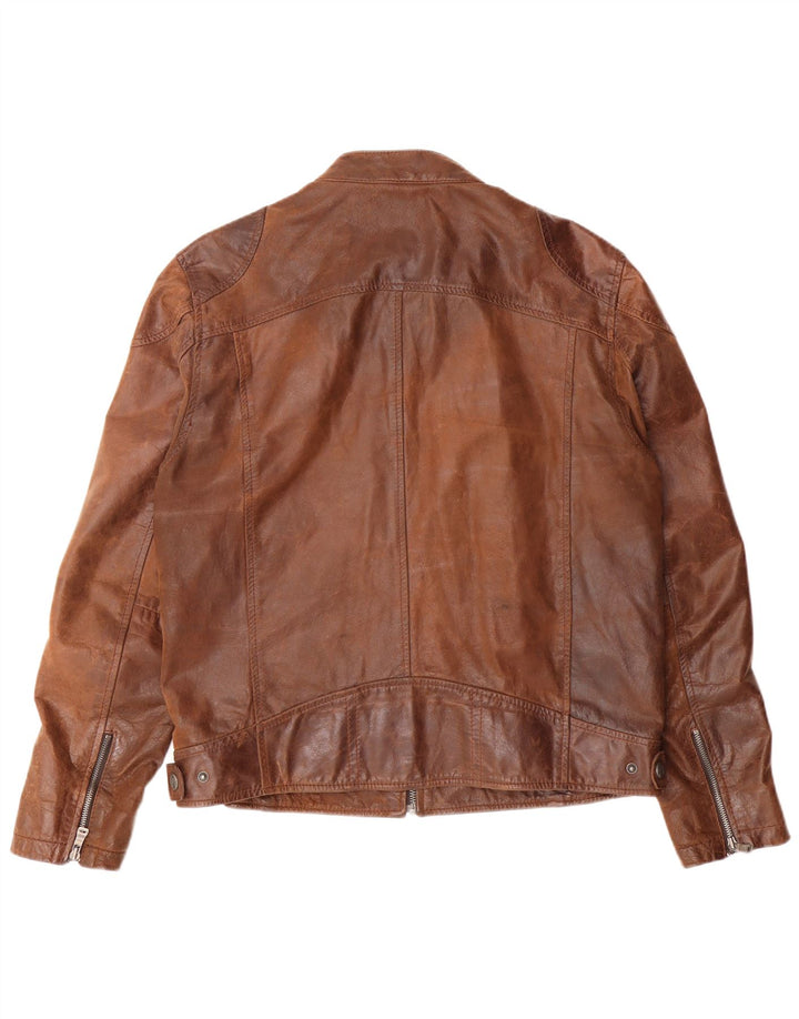 GIPSY Mens Slim Leather Jacket UK 42 XL Brown Leather