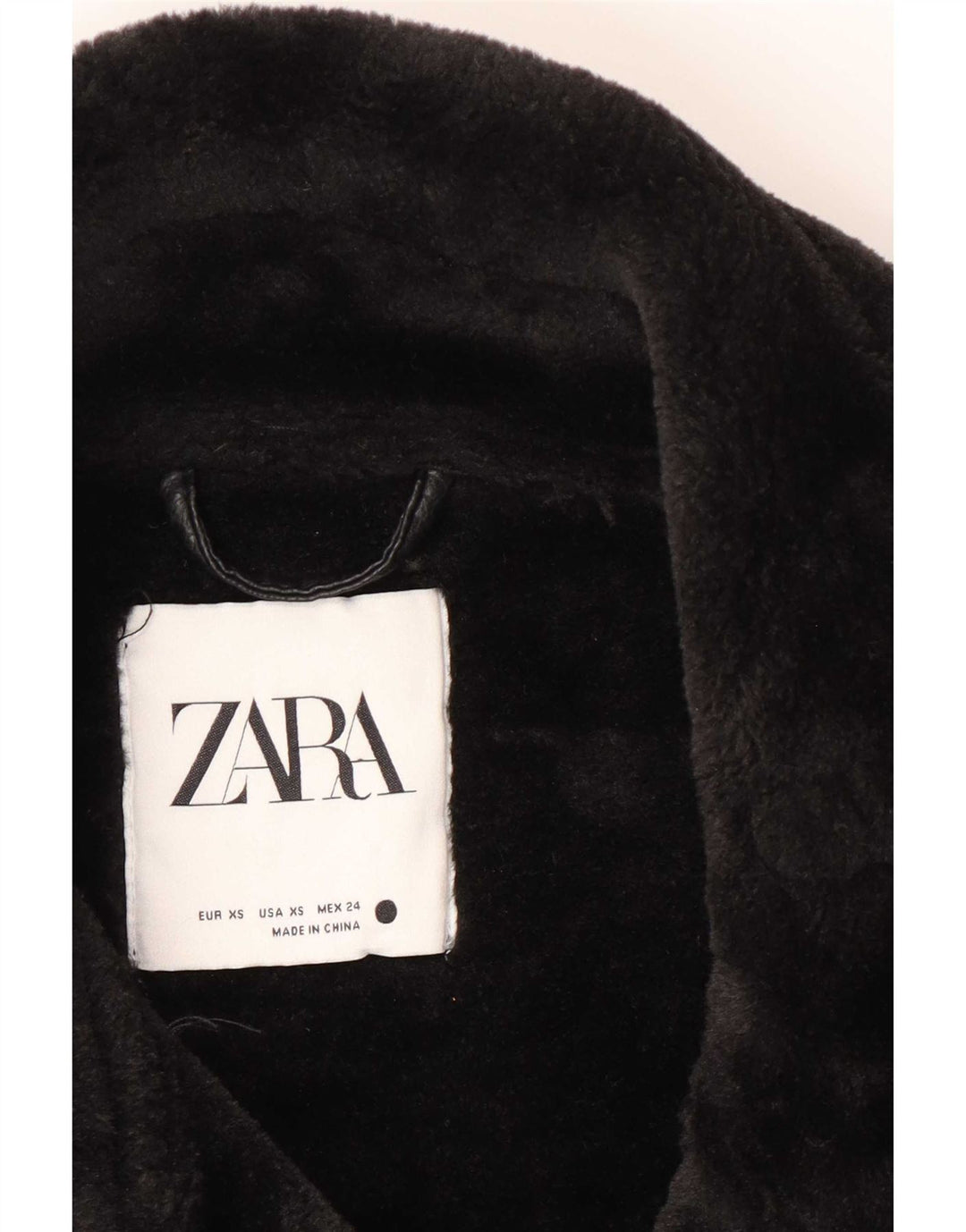 Zara Womens Oversized Loose Fit Biker Sherpa Jacket UK 6 XS Black Polyester