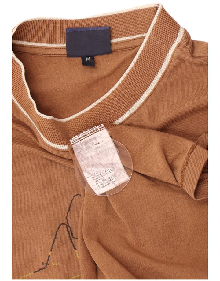 Trussardi Jeans Mens Graphic Top Long Sleeve Medium Brown Cotton