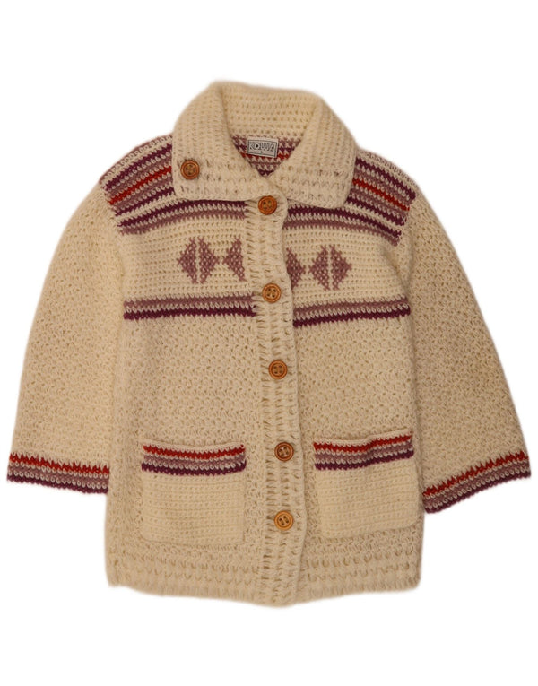 Vintage Womens Cardigan Sweater UK 16 Large White Striped Acrylic