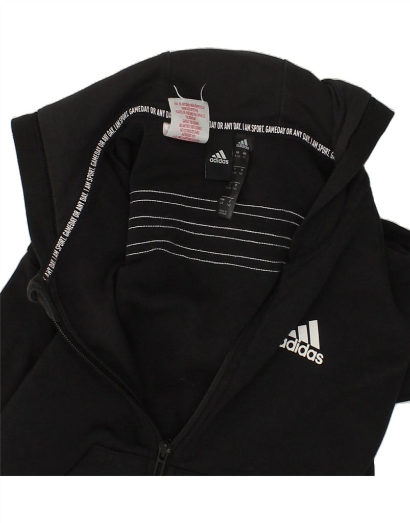 ADIDAS Girls Graphic Zip Hoodie Sweater 9-10 Years Black Cotton | Vintage Adidas | Thrift | Second-Hand Adidas | Used Clothing | Messina Hembry 