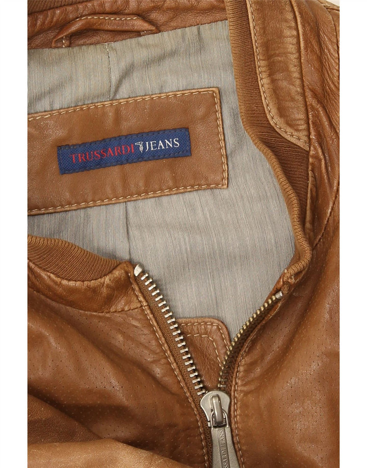 Trussardi Jeans Mens Leather Jacket UK 38 Medium Brown Leather