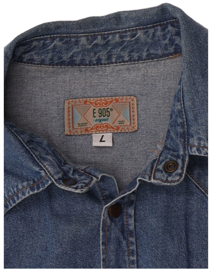 Vintage Mens Denim Shirt Large Blue
