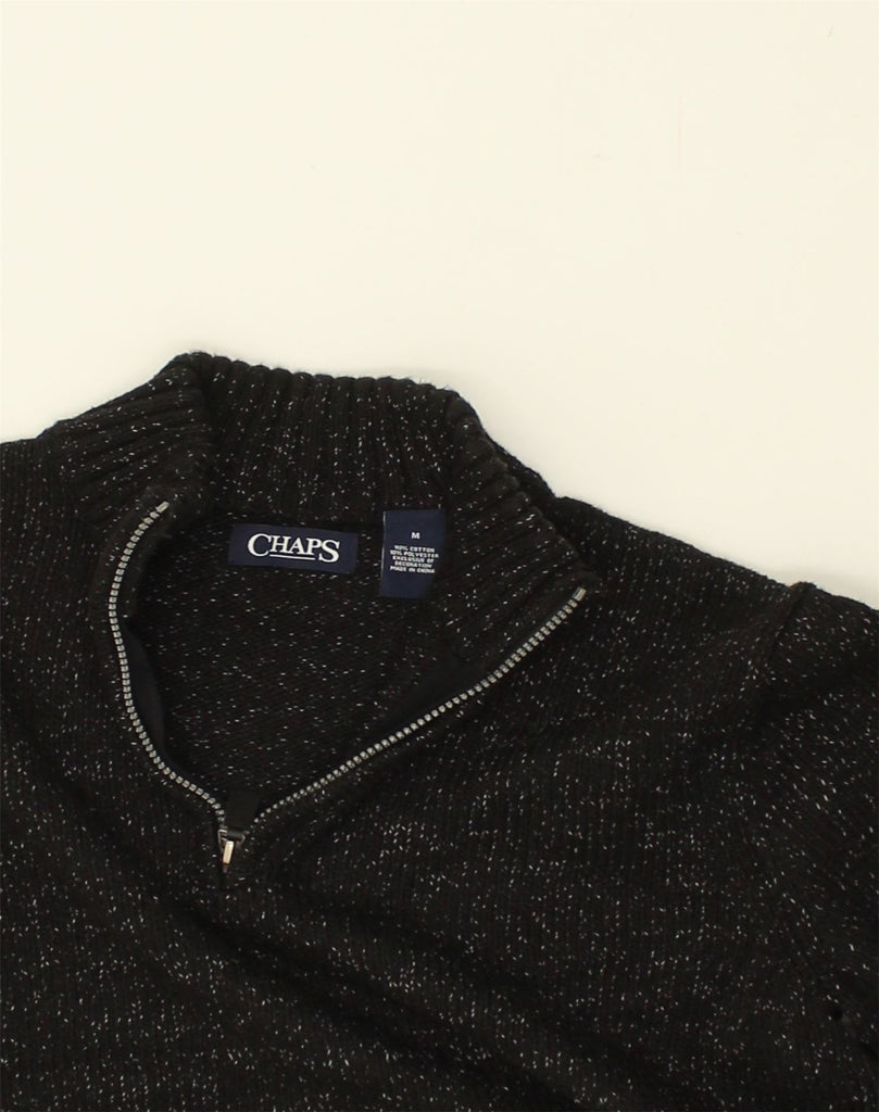 CHAPS Mens Zip Neck Jumper Sweater Medium Black Flecked Cotton | Vintage Chaps | Thrift | Second-Hand Chaps | Used Clothing | Messina Hembry 