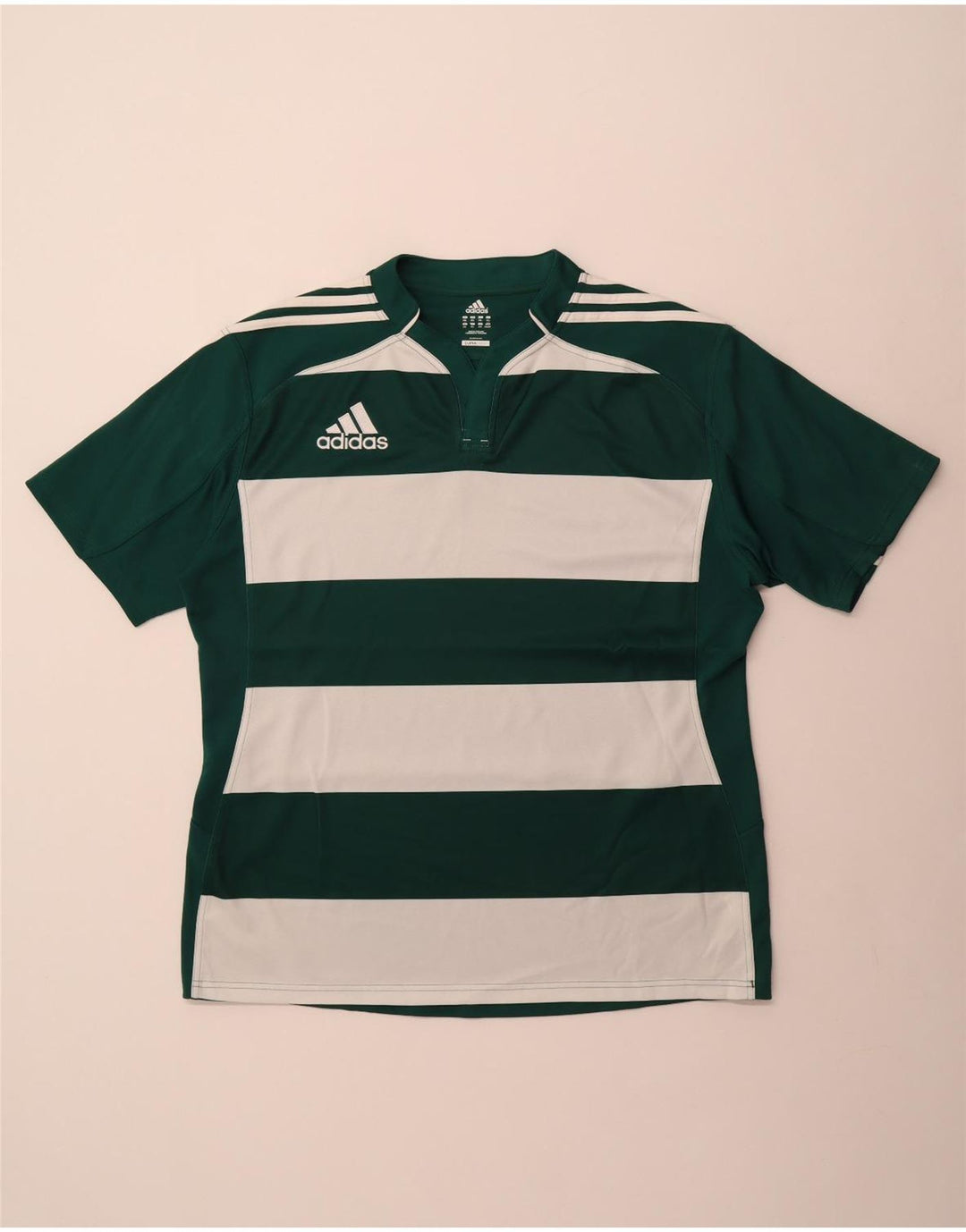 Adidas Mens Climacool T-Shirt Top 2XL Green Striped Polyester