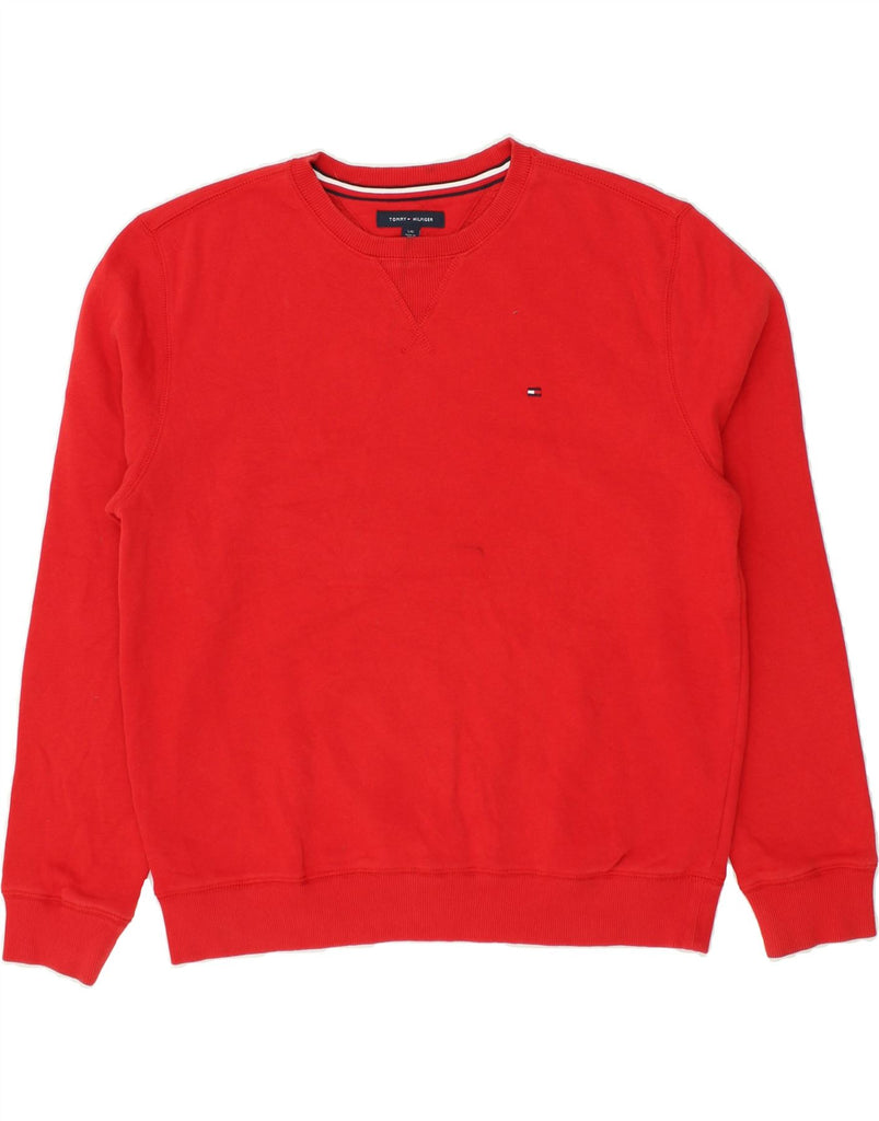 TOMMY HILFIGER Mens Sweatshirt Jumper Large Red Cotton | Vintage Tommy Hilfiger | Thrift | Second-Hand Tommy Hilfiger | Used Clothing | Messina Hembry 