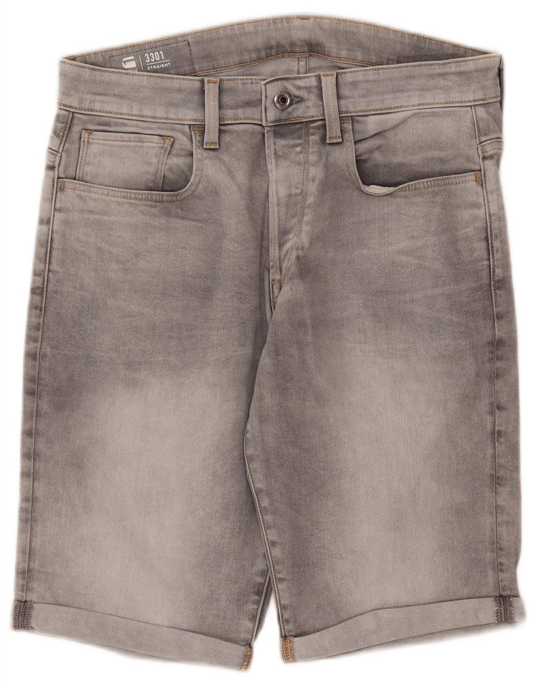 G-Star Mens 3301 Denim Shorts W31 Medium Grey Cotton