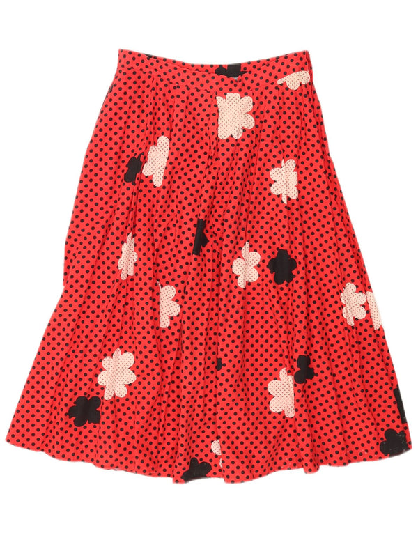 Vintage Womens High Waist Pleated Skirt IT 44 Medium W26 Red Floral Cotton