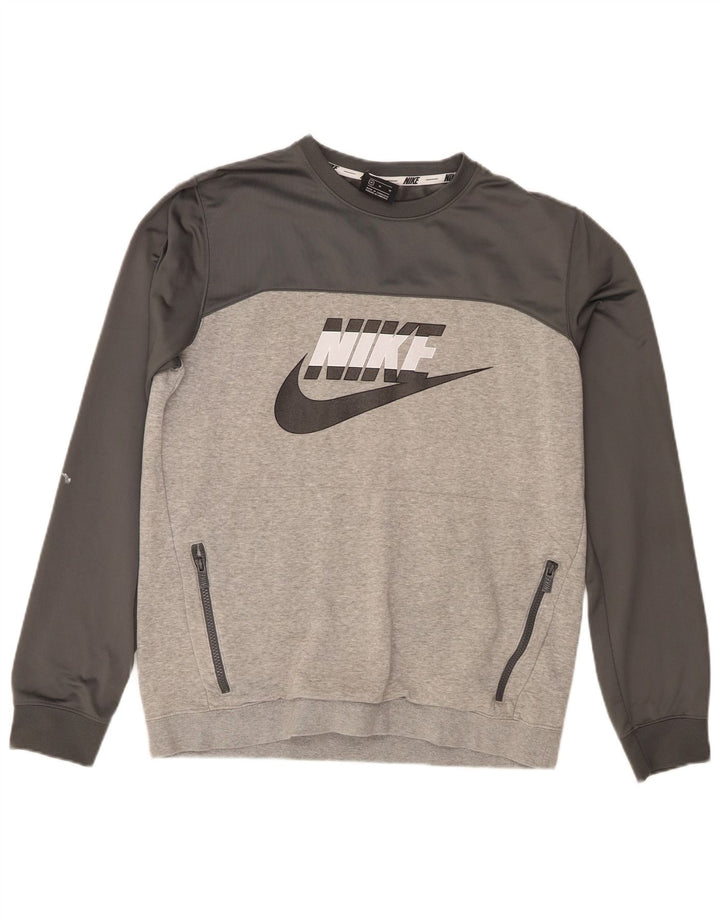 Nike Mens Graphic Sweatshirt Jumper Medium Grey Colourblock Cotton