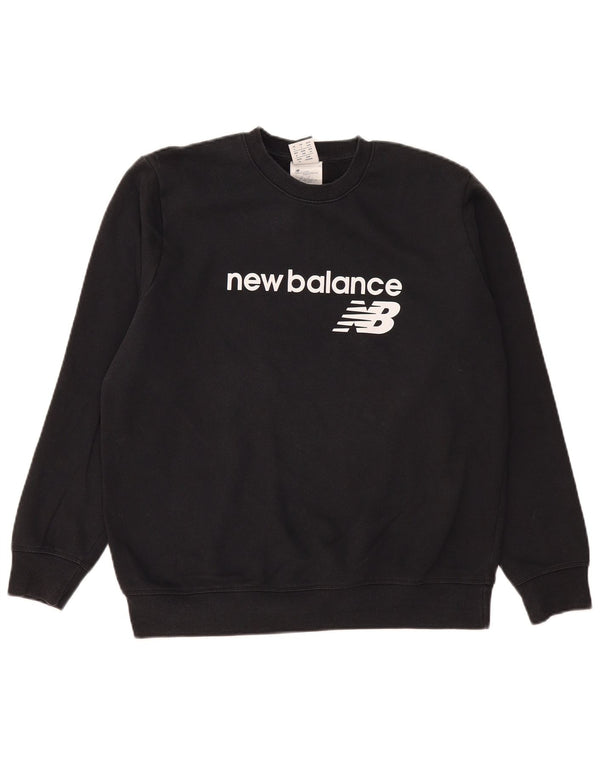 NEW BALANCE Womens Graphic Sweatshirt Jumper UK 16 Large Black Cotton