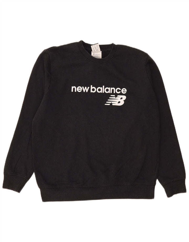NEW BALANCE Womens Graphic Sweatshirt Jumper UK 16 Large Black Cotton