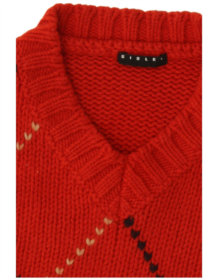 Sisley Womens Vest Tank Top UK 16 Large Red Argyle/Diamond