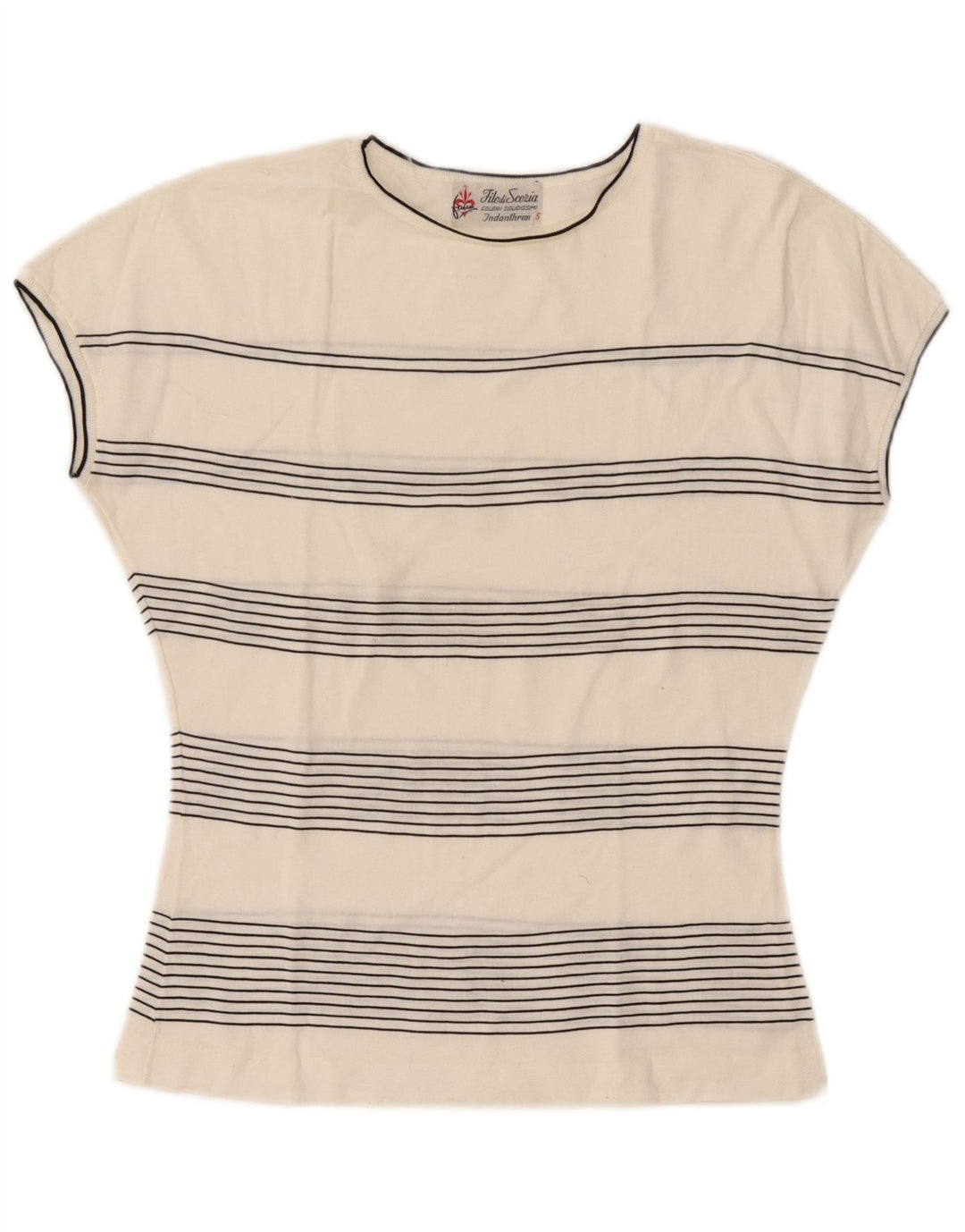 Vintage Womens T-Shirt Top UK 12 Medium White Striped