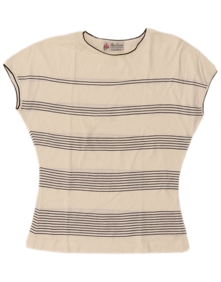 Vintage Womens T-Shirt Top UK 12 Medium White Striped