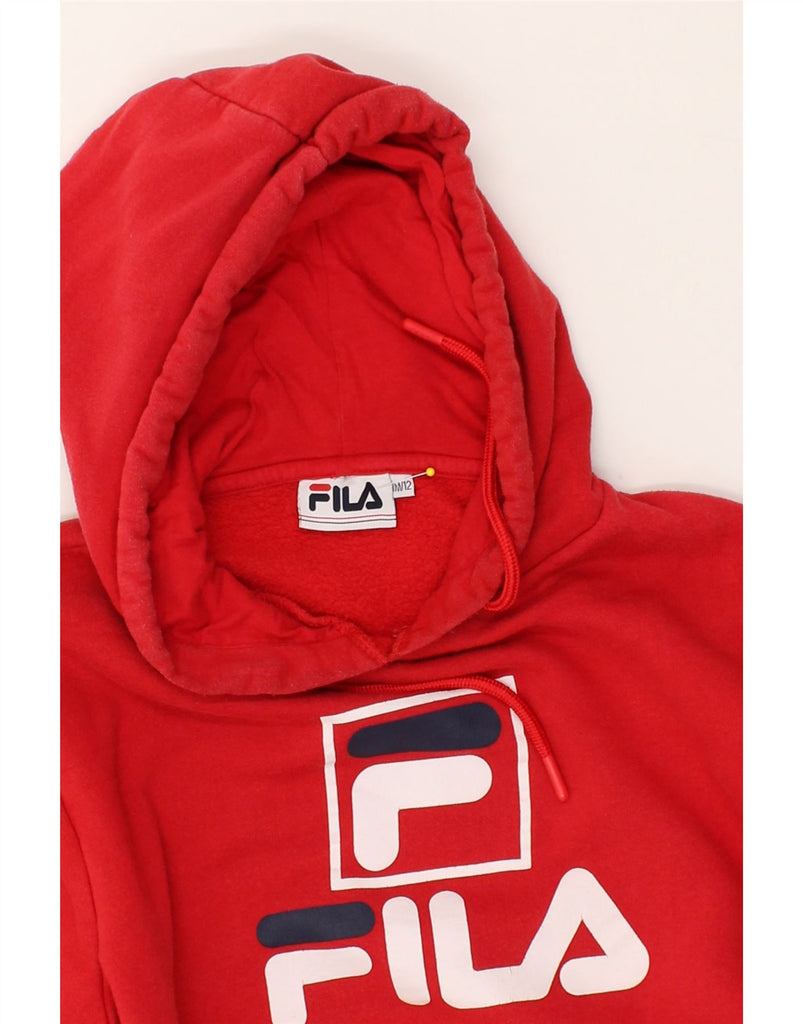 FILA Womens Graphic Hoodie Jumper UK 12 Medium Red Cotton | Vintage Fila | Thrift | Second-Hand Fila | Used Clothing | Messina Hembry 