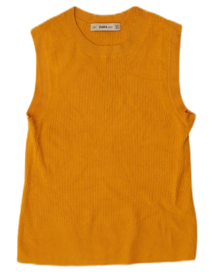 ZARA Womens Crop Vest Tank Top UK 12 Medium Yellow Viscose
