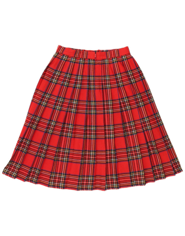 VINTAGE Womens Knife Pleated Skirt IT 44 Medium W32 Red Check Wool