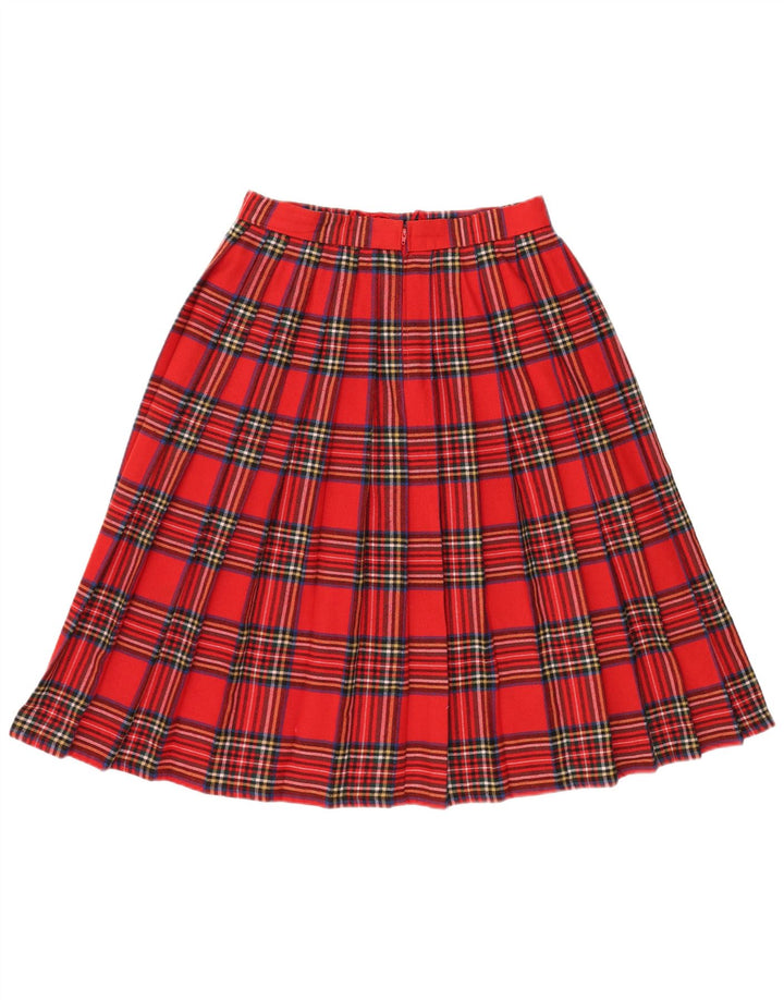 VINTAGE Womens Knife Pleated Skirt IT 44 Medium W32 Red Check Wool