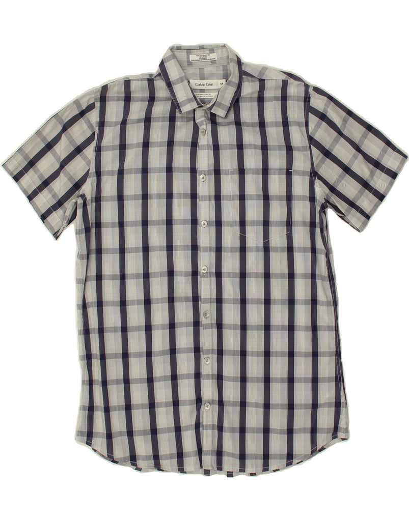 CALVIN KLEIN Mens Short Sleeve Slim Fit Shirt Small Grey Check Cotton | Vintage Calvin Klein | Thrift | Second-Hand Calvin Klein | Used Clothing | Messina Hembry 