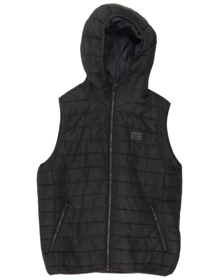 Jack & Jones Mens Hooded Padded Gilet UK 36 Small Black Polyester