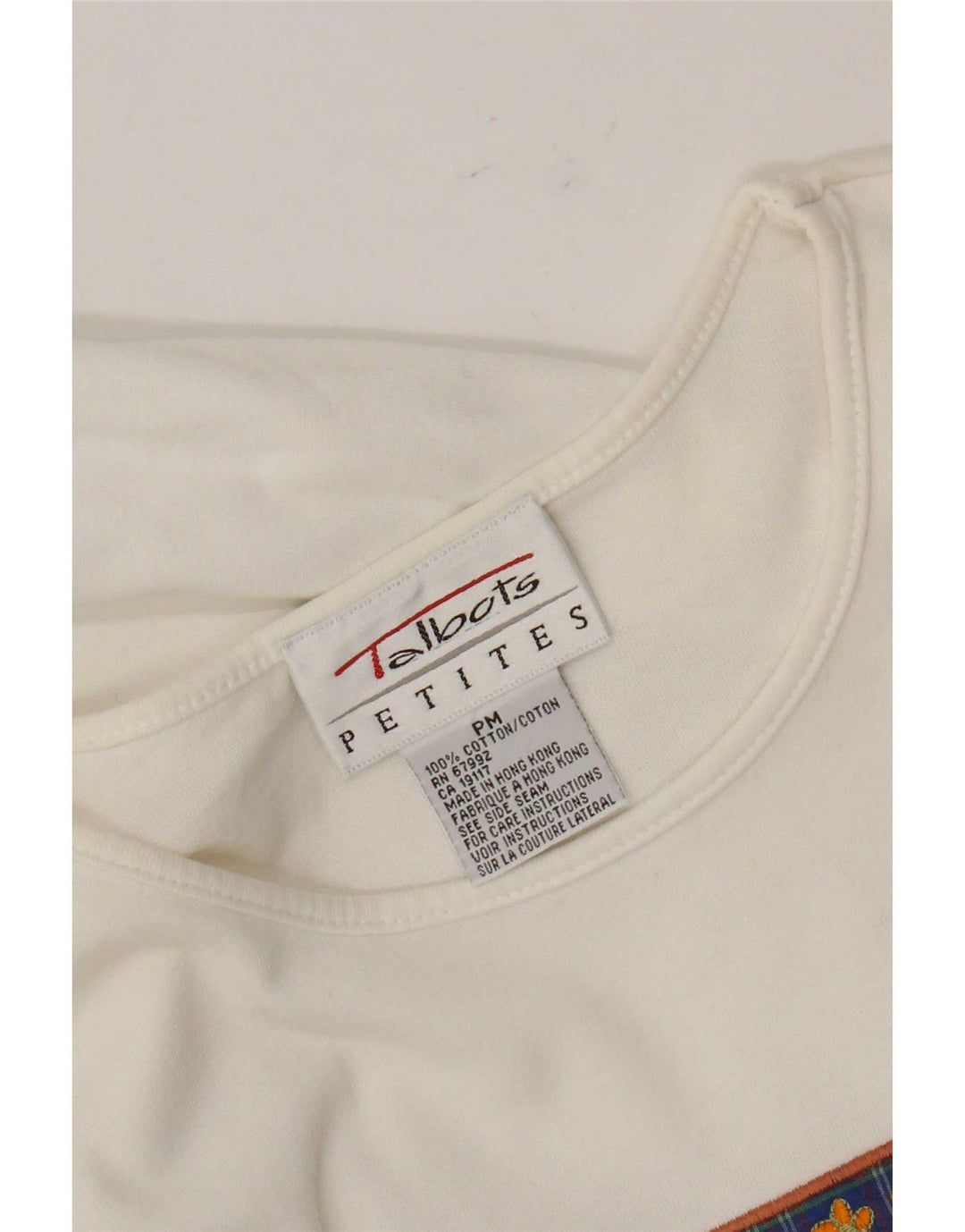Talbots Womens Petites Graphic T-Shirt Top UK 14 Medium White Cotton
