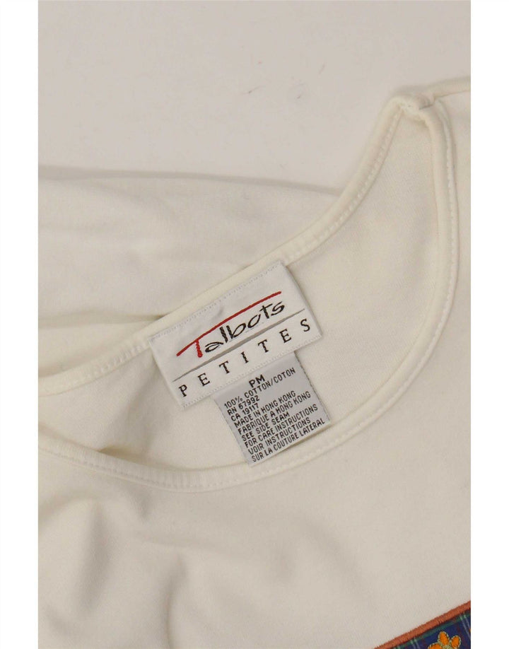 Talbots Womens Petites Graphic T-Shirt Top UK 14 Medium White Cotton