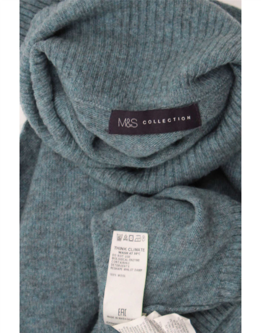 Marks & Spencer Womens Roll Neck Jumper Sweater UK 14 Medium Blue Wool