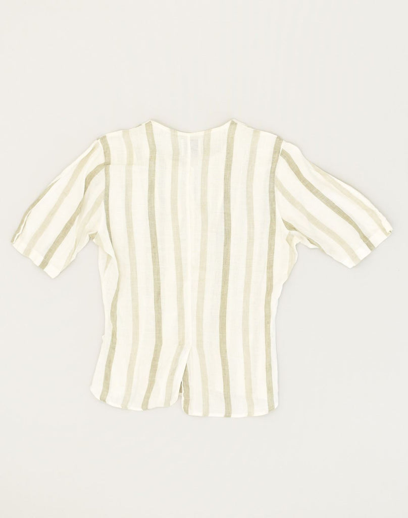 BENETTON Womens Short Sleeve Shirt Blouse UK 12 Medium White Striped Linen | Vintage Benetton | Thrift | Second-Hand Benetton | Used Clothing | Messina Hembry 