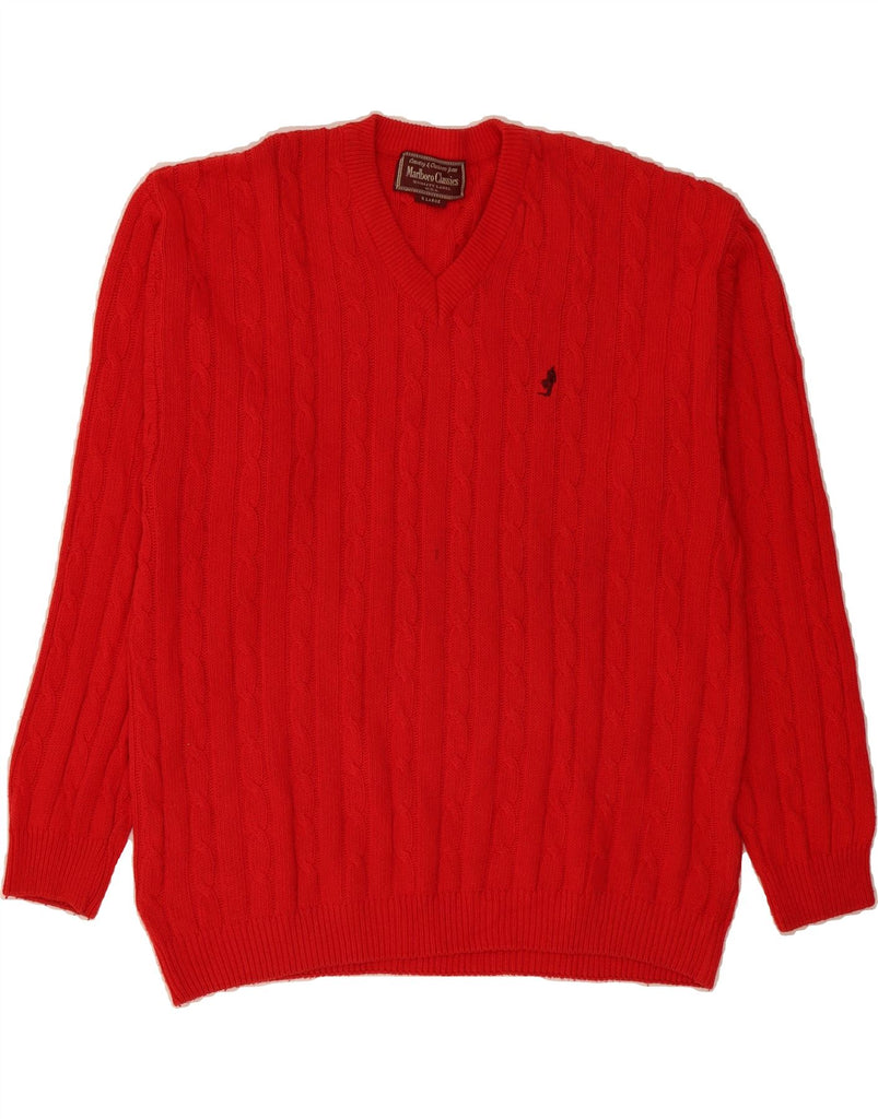 MARLBORO CLASSICS Mens V-Neck Jumper Sweater XL Red Cotton Vintage Marlboro Classics and Second-Hand Marlboro Classics from Messina Hembry 