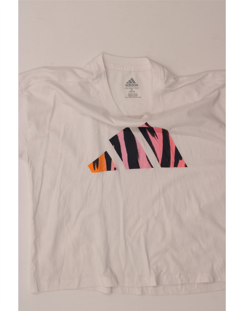 ADIDAS Girls Graphic T-Shirt Top 10-11 Years Medium  White Cotton Vintage Adidas and Second-Hand Adidas from Messina Hembry 