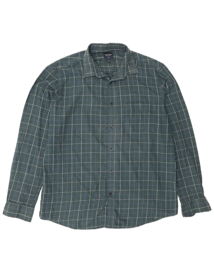 James Pringle Mens Flannel Shirt Medium Green Check Polyester