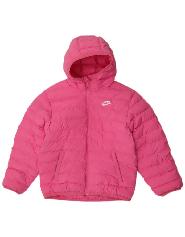 Nike Boys Hooded Padded Jacket 12-13 Years Large Pink Polyester