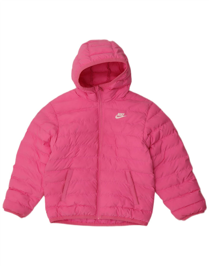 Nike Boys Hooded Padded Jacket 12-13 Years Large Pink Polyester