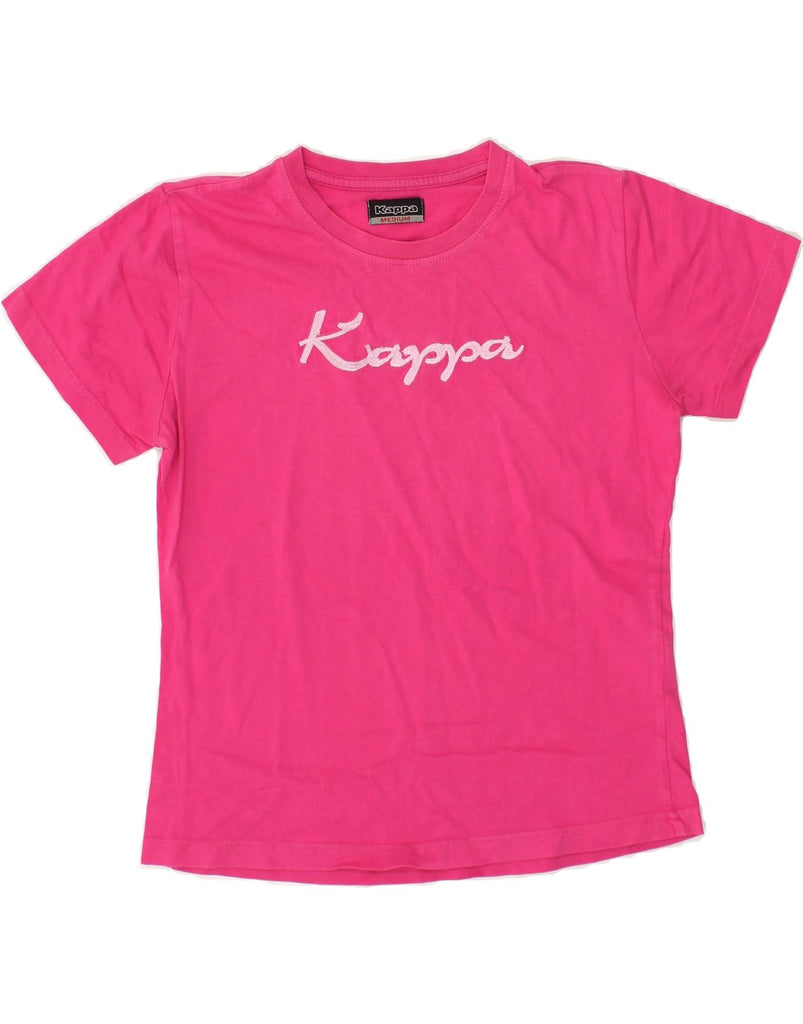 KAPPA Womens Graphic T-Shirt Top UK 12 Medium Pink Cotton | Vintage Kappa | Thrift | Second-Hand Kappa | Used Clothing | Messina Hembry 