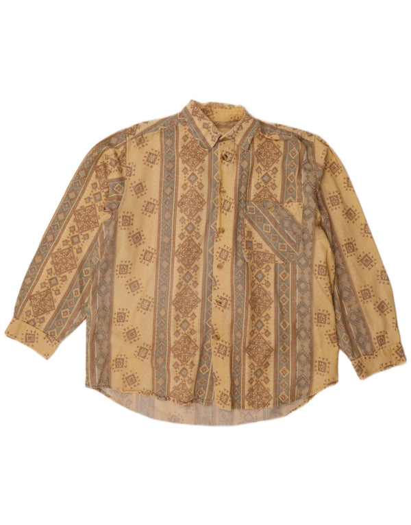 VINTAGE Mens Shirt Size 15 1/2 16 39/40 Medium Beige Geometric Cotton