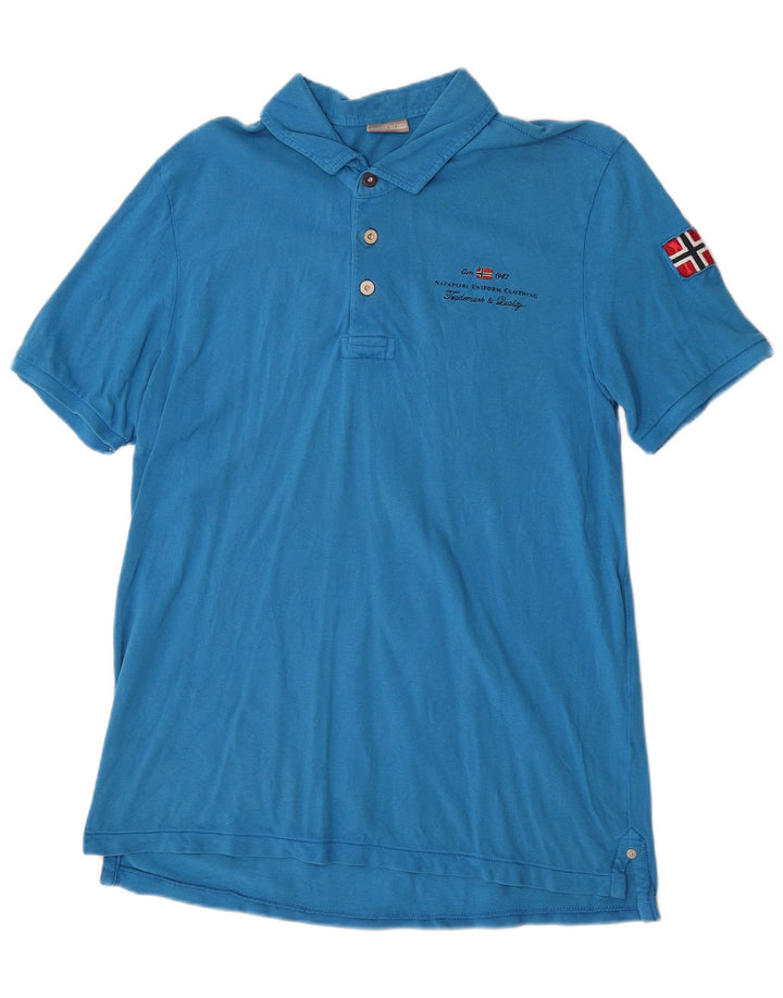 Napapijri Mens Graphic Polo Shirt Large Blue Cotton