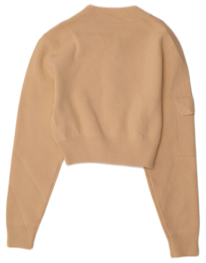 Zara Womens Crop Cardigan Sweater UK 10 Small Beige Polyamide