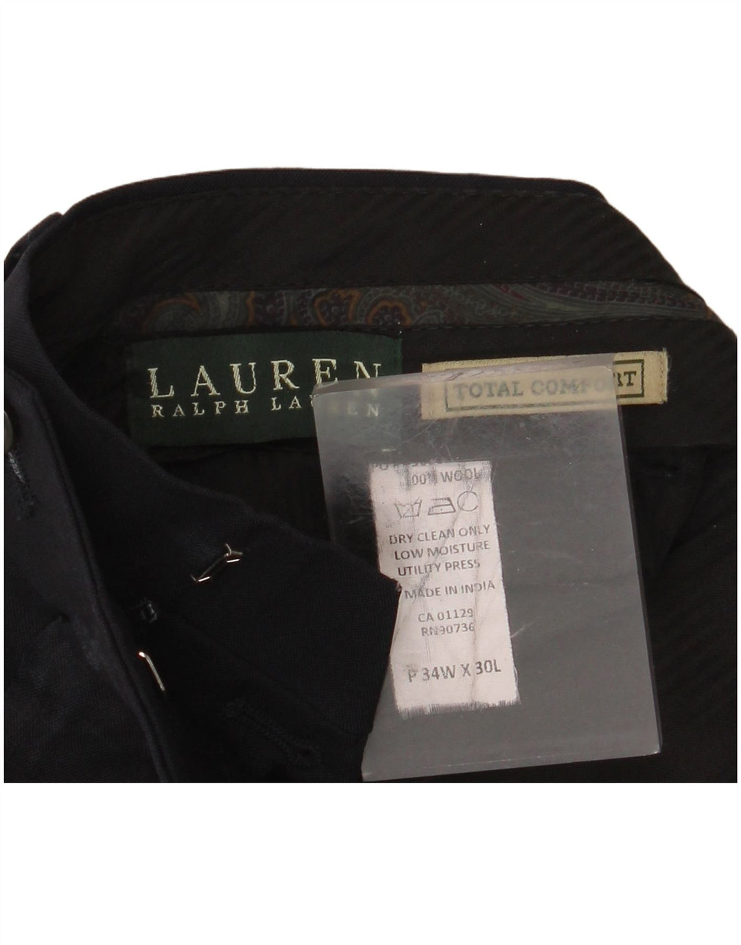 RALPH LAUREN Mens Total Comfort Pegged Suit Trousers W34 L30  Black