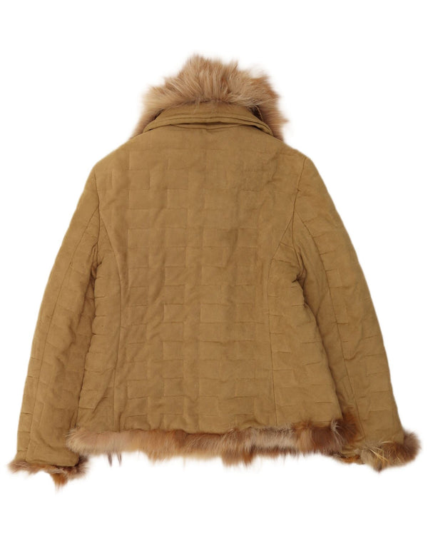 Vintage Womens Hooded Padded Jacket UK 16 Large Beige Polyester