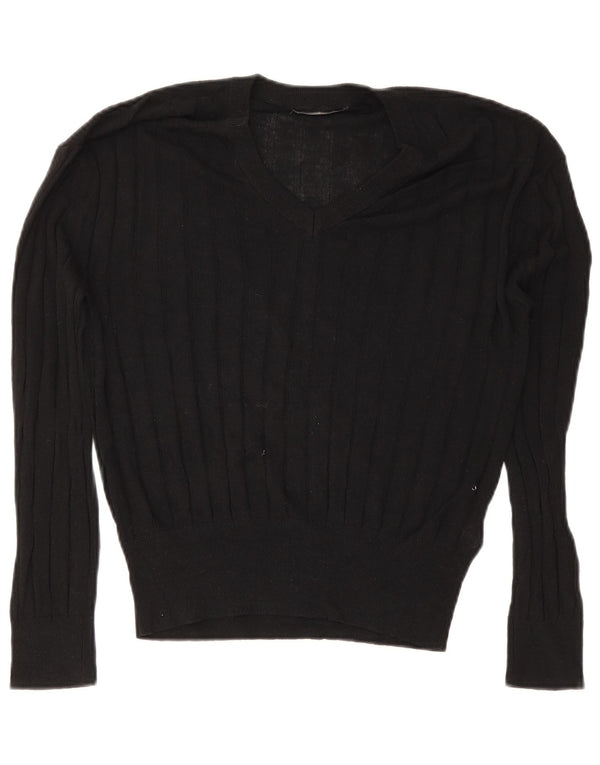 Marks & Spencer Womens V-Neck Jumper Sweater UK 14 Medium Black Viscose