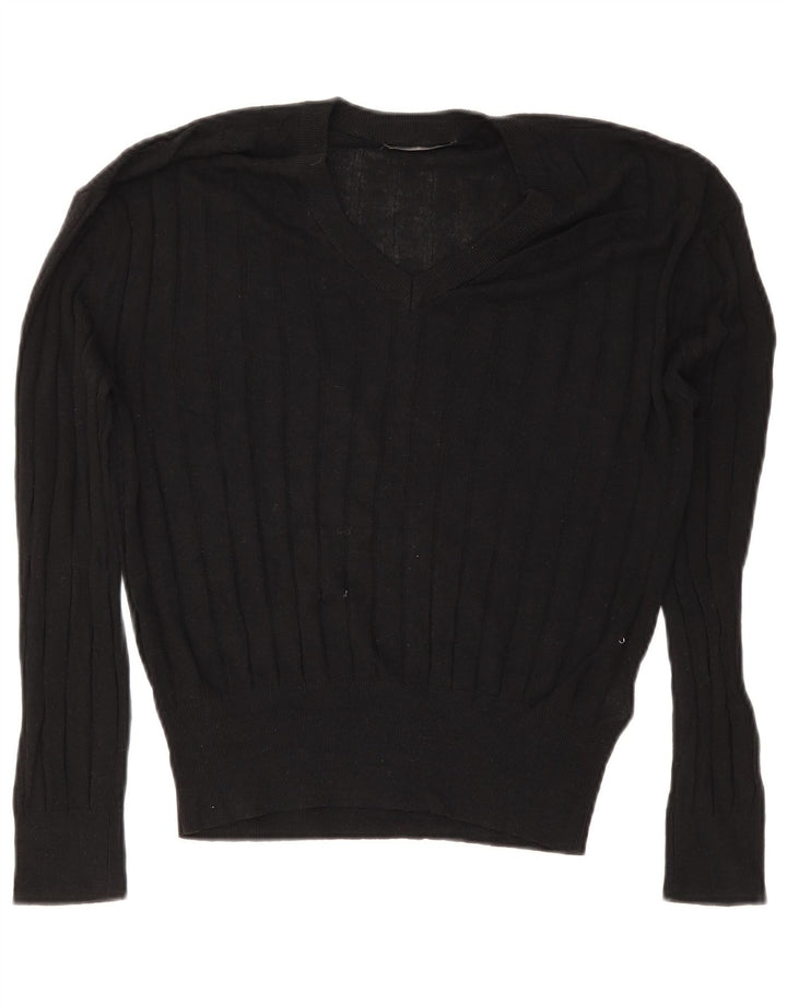 Marks & Spencer Womens V-Neck Jumper Sweater UK 14 Medium Black Viscose
