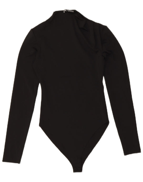 Zara Womens Long Sleeve Bodysuit UK 8 Small Black Polyester