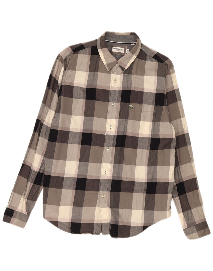 Lacoste Mens Regular Fit Flannel Shirt Size 44 XL Grey Check Cotton