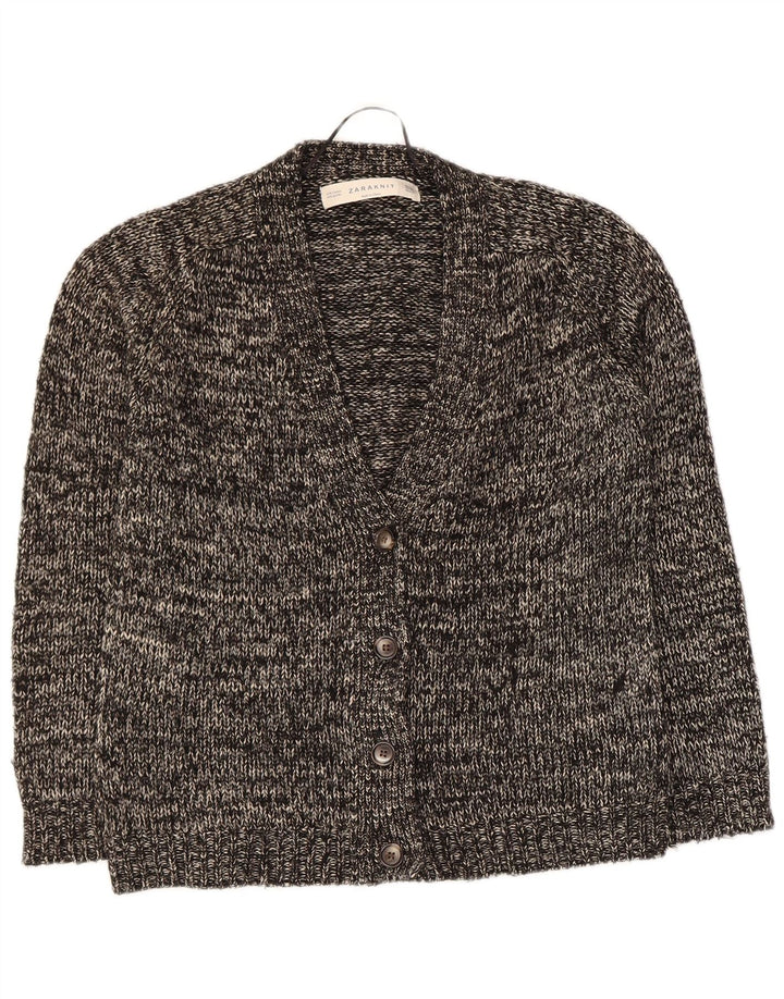 Zara Womens Cardigan Sweater UK 14 Medium Black Flecked Cotton