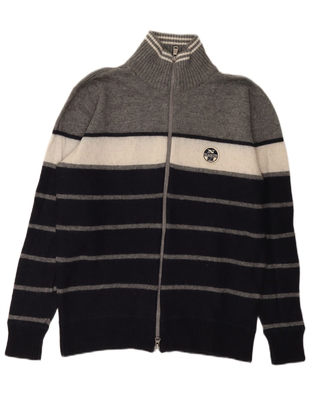 North Sails Mens Cardigan Sweater Large Navy Blue Striped Wool