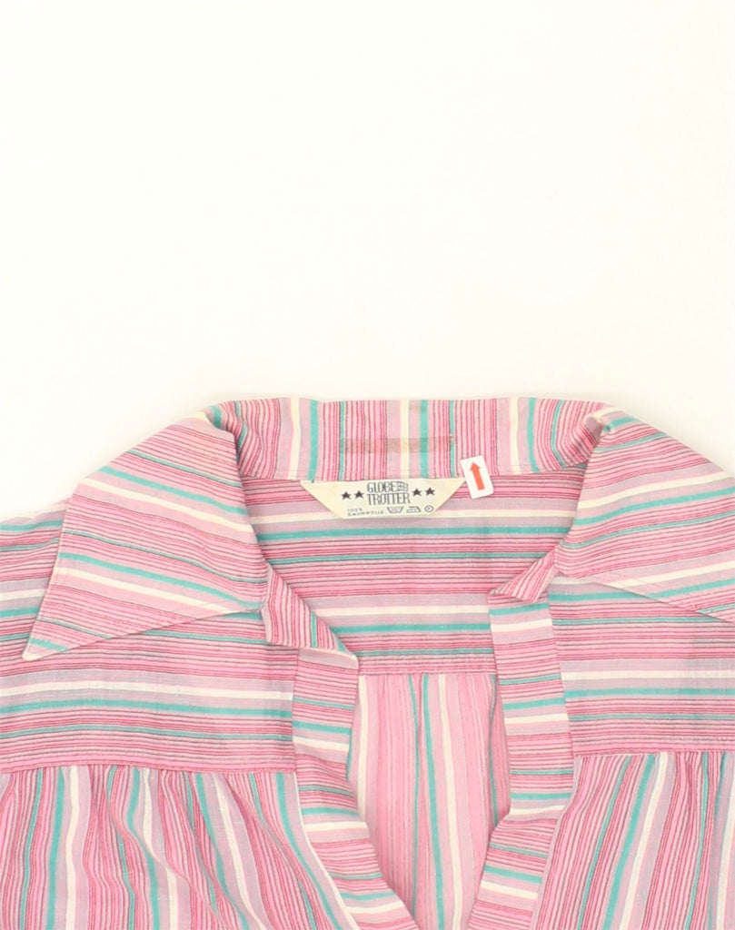 GLOBE TROTTER Womens Short Sleeve Pullover Shirt UK 20 2XL Pink Pinstripe | Vintage Globe Trotter | Thrift | Second-Hand Globe Trotter | Used Clothing | Messina Hembry 