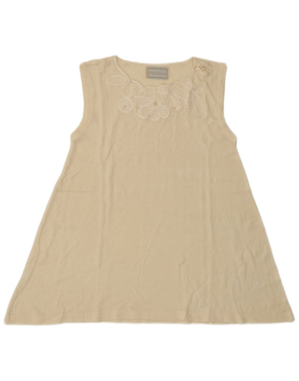 Vintage Womens Sleeveless Blouse Top UK 8 Small Off White Floral