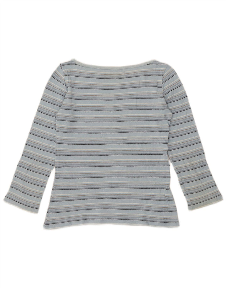 Zara Womens Crop Top 3/4 Sleeve UK 12 Medium Blue Striped