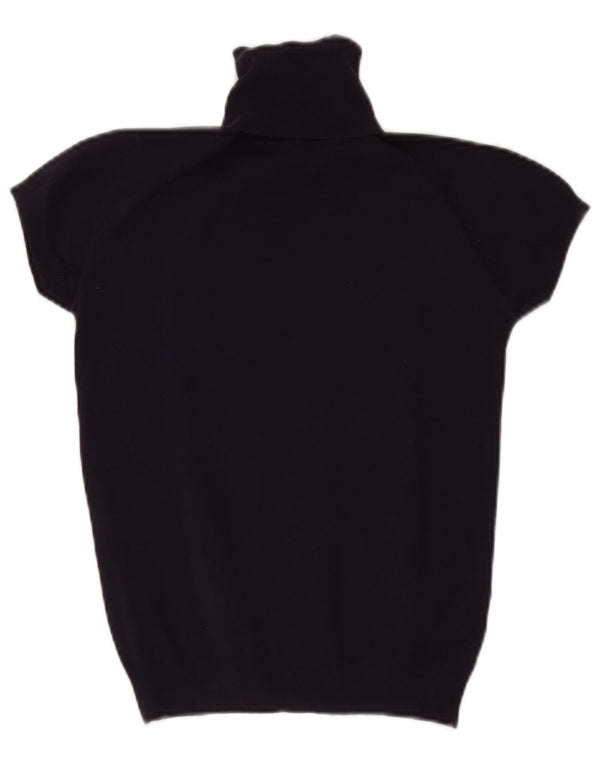 Zara Womens Short Sleeve Roll Neck Jumper Sweater UK 12 Medium Navy Blue